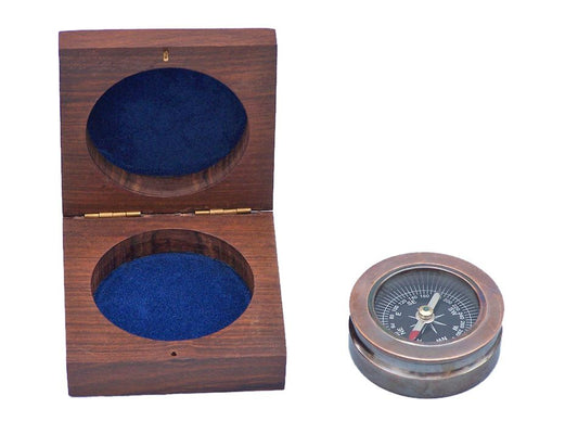 Antique Copper Paperweight Compass with Rosewood Box 3""    Home Decor Supply | Online Retail | ShoreShopper.com