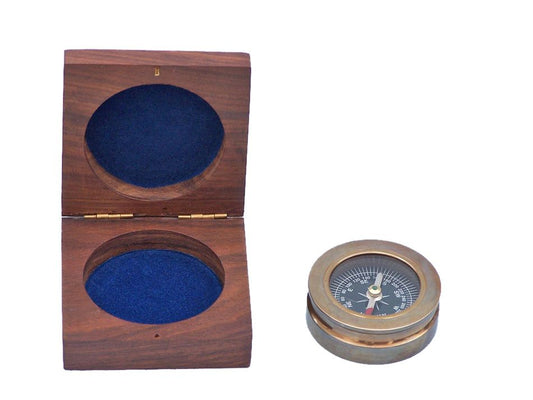 Antique Brass Paperweight Compass with Rosewood Box 3""    Home Decor Supply | Online Retail | ShoreShopper.com