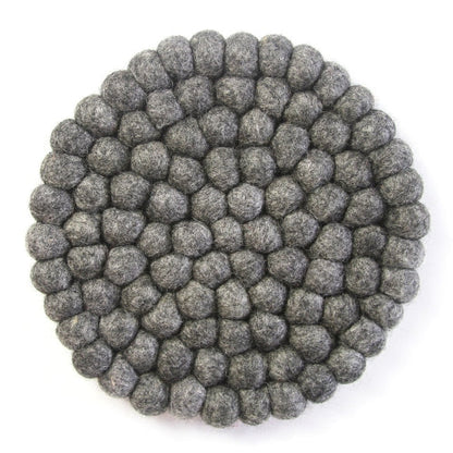 Hand Crafted Felt Ball Trivets from Nepal: Round, Dark Grey - Global Groove (T)    Home Decor Supply | Online Retail | ShoreShopper.com