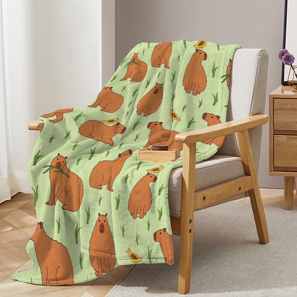 1 Pce Of Flannel Bird And Capybara Combined Pattern Soft And Fluffy Multifunctional Outdoor Beach Camping Living Room Sofa Office Nap Printed Blanket    Home Decor Supply | Online Retail | ShoreShopper.com