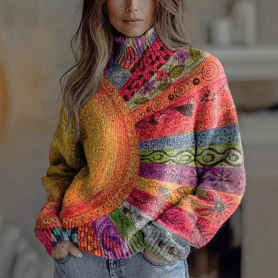 Elegant 3D Floral Print Turtleneck Sweater - Cozy Long Sleeve Pullover    Home Decor Supply | Online Retail | ShoreShopper.com