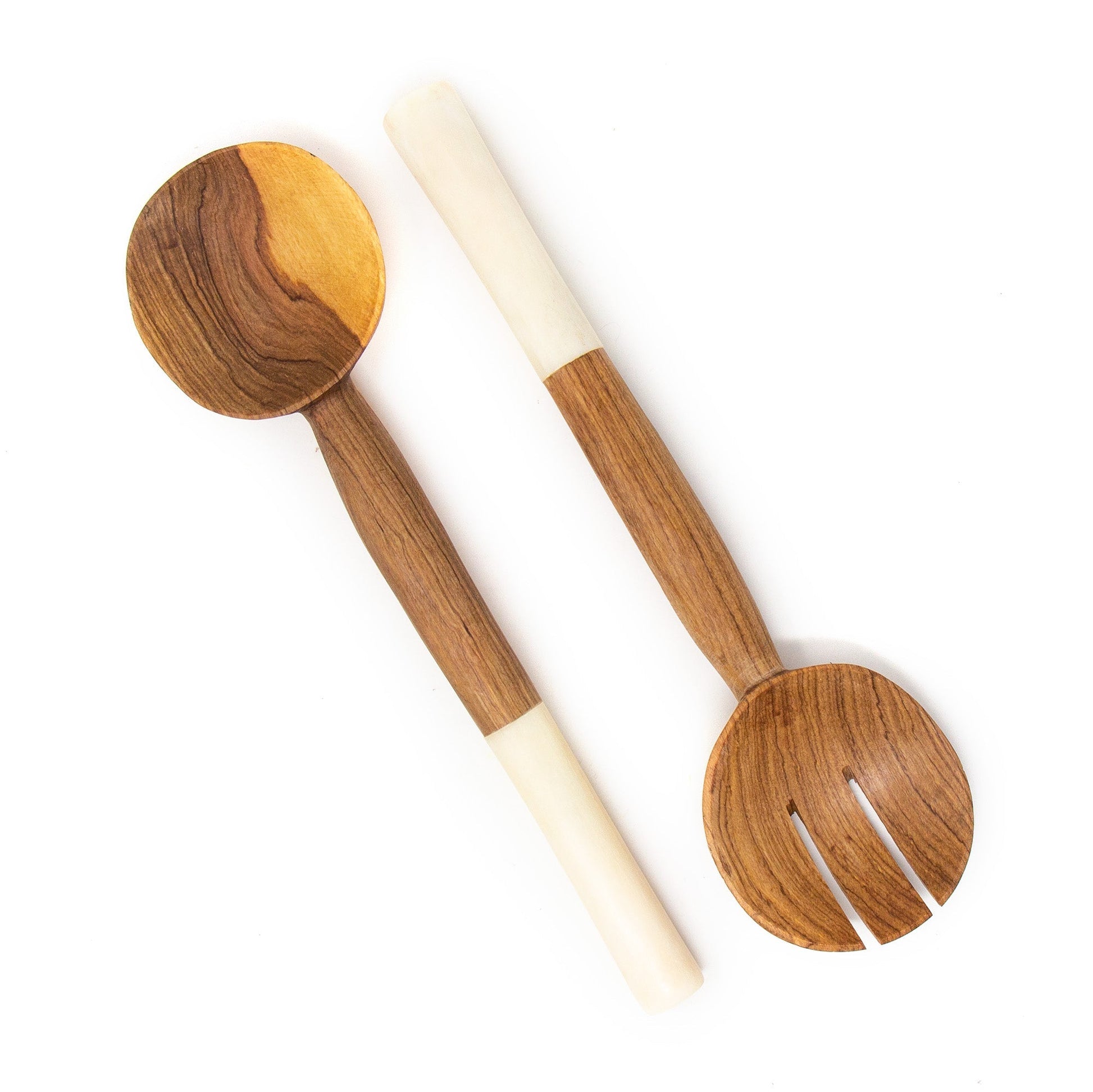 Olive Wood Salad Servers with White Bone    Home Decor Supply | Online Retail | ShoreShopper.com