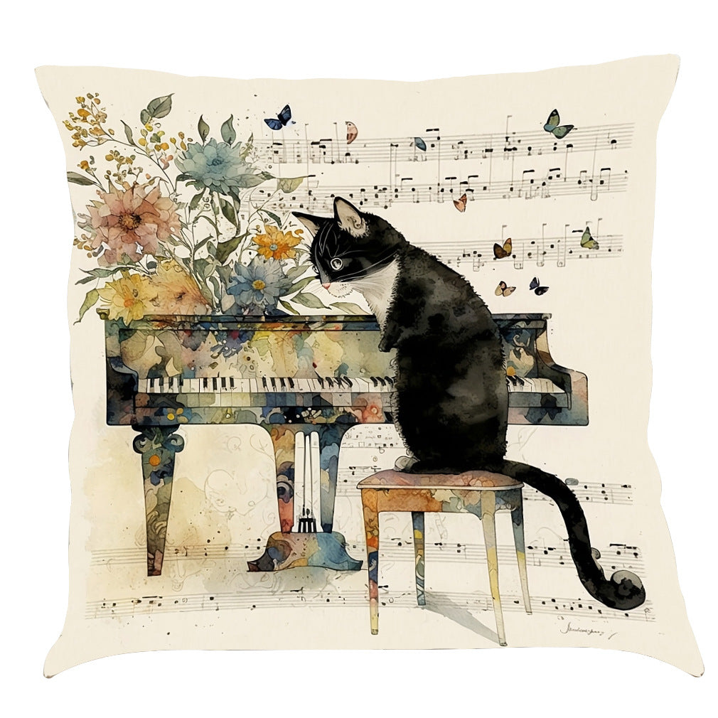 Musical Cats Printed Cotton Linen Pillowcase    Home Decor Supply | Online Retail | ShoreShopper.com