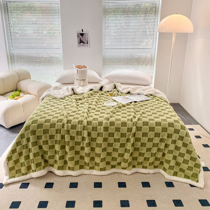 Autumn And Winter Lamb Plush Blanket Quilt Set Checkerboard    Home Decor Supply | Online Retail | ShoreShopper.com
