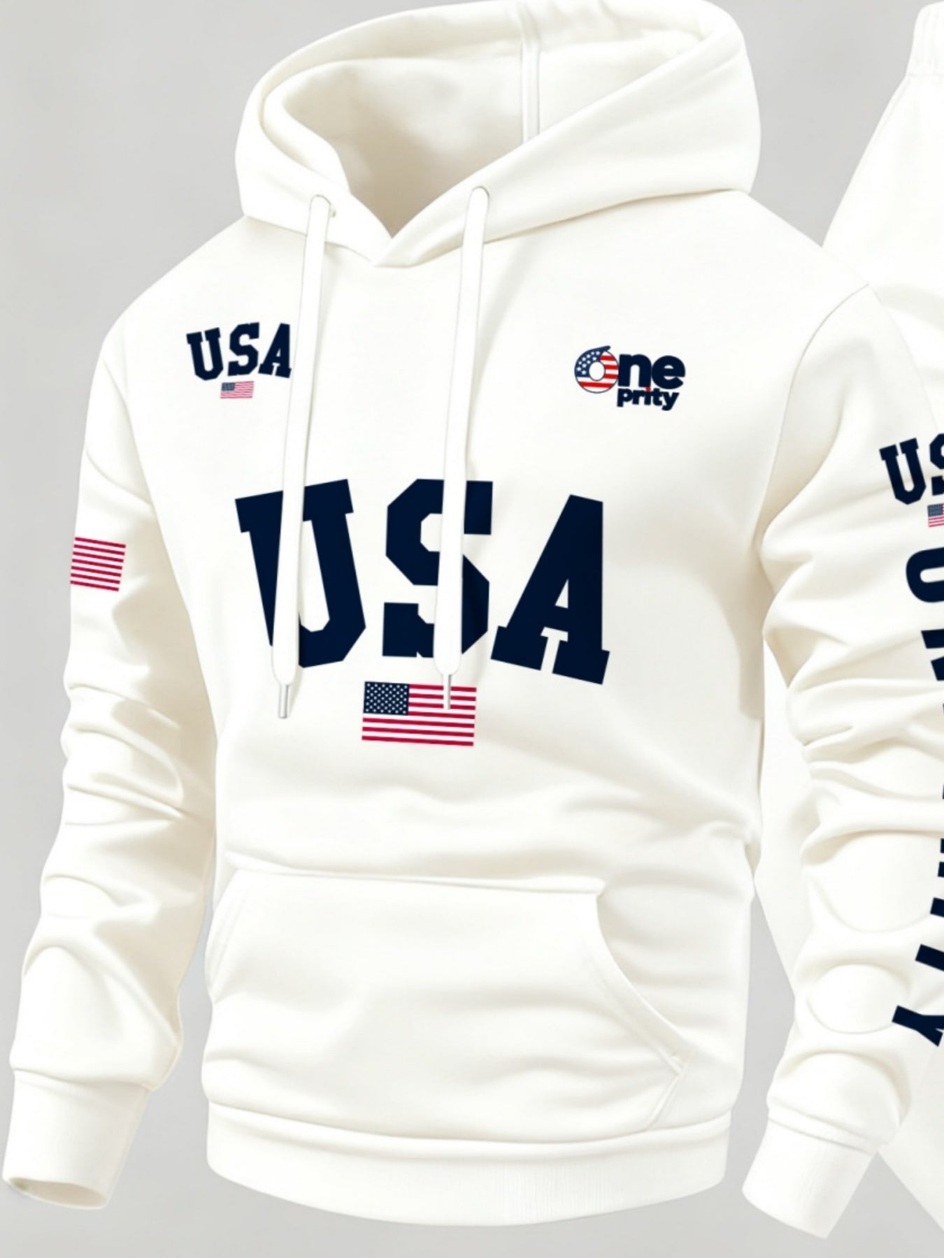Men'S USA Flag Print Hoodie & Sweatpants Two-Piece Set - White with Red, White & Blue Design, Comfortable Warm Casual Streetwear Outfit, Regular Fit, Long Sleeve    Home Decor Supply | Online Retail | ShoreShopper.com