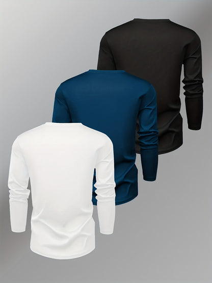 3pcs Men's Navy& Striped Long-Sleeve Tees: Crew Neck, Geometric Flag Pattern. Breathable Quick-Dry, Sweat-Absorbing, Durable Regular Fit. Classic Stylish Sportswear, Comfortable Basic Layer for Home/Daily Wear - Men's Versati    Home Decor Supply | Online Retail | ShoreShopper.com