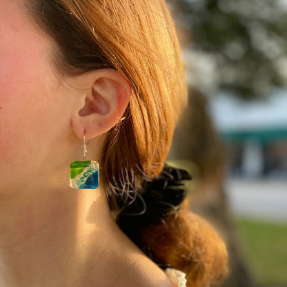 Square Glass Dangle Earrings, Blue Green Waves - Tili Glass    Home Decor Supply | Online Retail | ShoreShopper.com