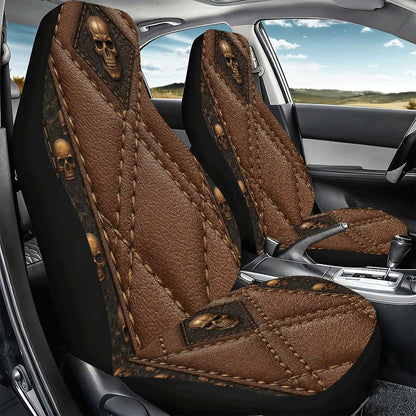 2pcs Brown Skull Car Seat Covers Suitable for Front Seats, High Back Design, Material, Suitable for Cars, SUVs and Trucks, Women's Car Accessories, Christmas Eve Scares, Halloween, Special Promotion Clearance.    Home Decor Supply | Online Retail | ShoreShopper.com