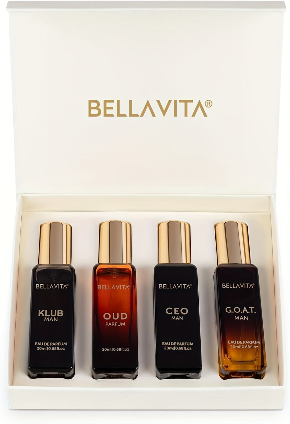 Bella Vita Luxury Long Lasting Perfume Gift Set for Man | 4x0.68oz | Gifts for Men | Woody, Citrusy, Oud, Premium Fragrance Scent | KLUB, OUD, CEO, G.O.A.T    Home Decor Supply | Online Retail | ShoreShopper.com