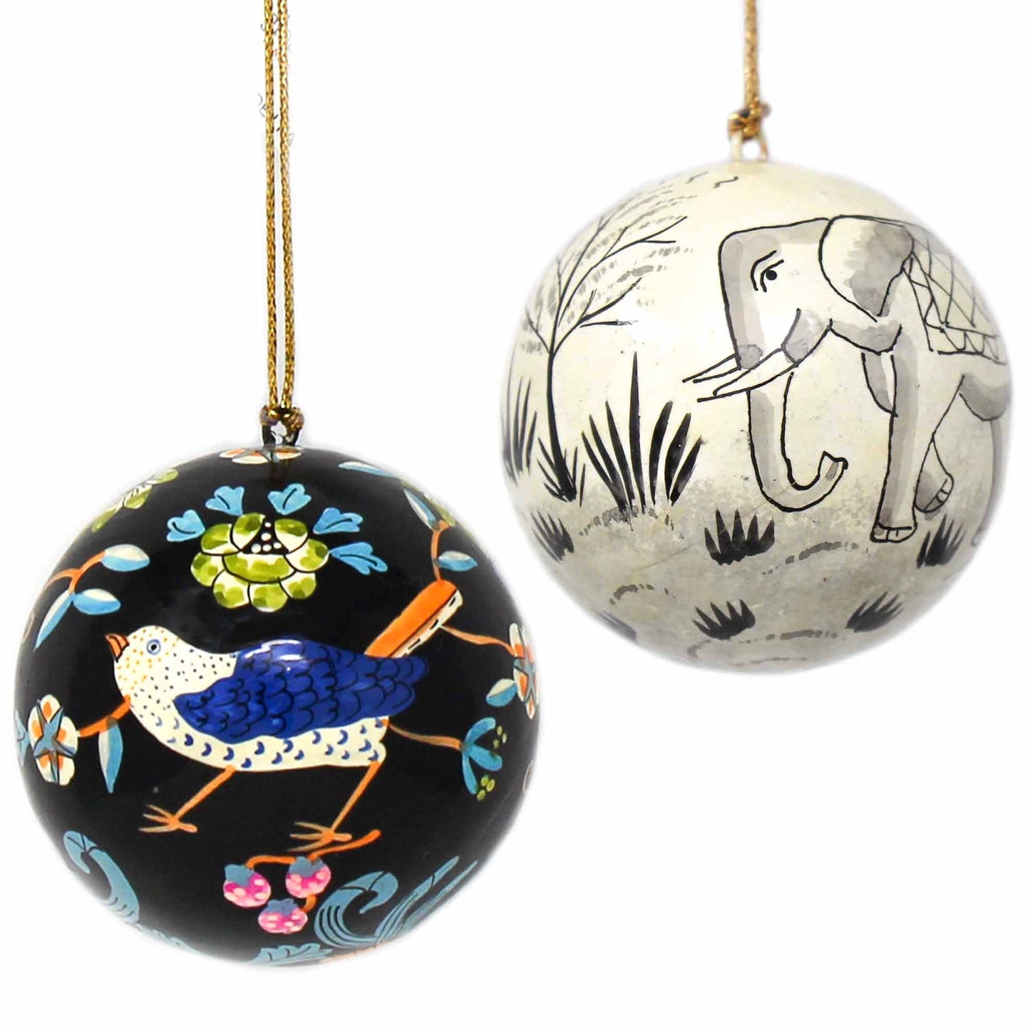 Handpainted Elephant & Bird Ornaments, Set of 2    Home Decor Supply | Online Retail | ShoreShopper.com