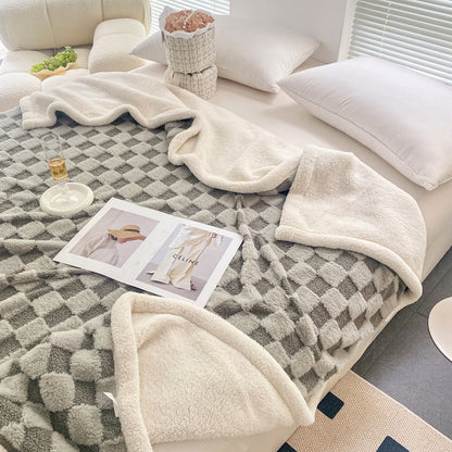 Autumn And Winter Lamb Plush Blanket Quilt Set Checkerboard    Home Decor Supply | Online Retail | ShoreShopper.com
