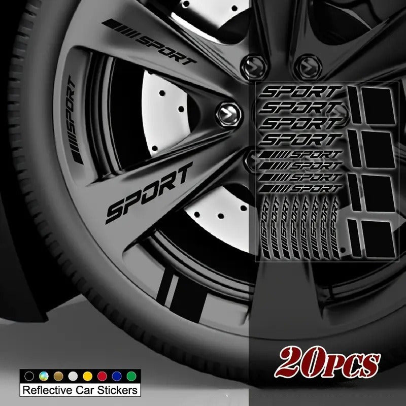 20pcs Reflective Sport Car Wheel Rim Vinyl Stickers - Self-Adhesive Racing Stripe Decals with Glossy Finish, Checkered & Stripe Patterns, Red/ Colors, Irregular Shapes for Night Driving Safety, Easy Application & Removal, Dur    Home Decor Supply | Online Retail | ShoreShopper.com