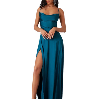 Summer Sexy Slimming Backless Strap Long Split Dress Women's Fashion High Waist Belted Gown V-neck    Home Decor Supply | Online Retail | ShoreShopper.com