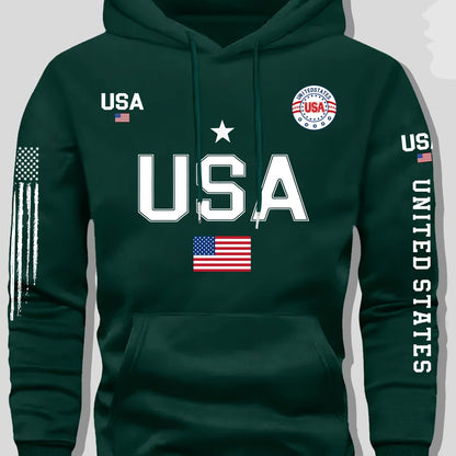 USA Flag Pattern Printed Hoodies, Men's Sweatshirts, United States Letter Printed Casual Knitted Fabric Pullovers for Both Men and Women, Student Couple Outfits, Fashionable Sweatshirts, Autumn and Winter Men's and Women's Sw    Home Decor Supply | Online Retail | ShoreShopper.com