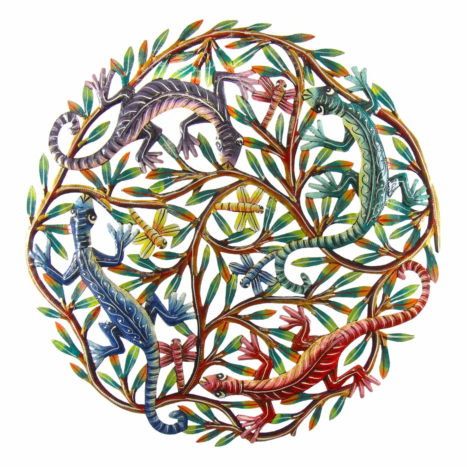 Four Geckos Painted Metal Wall Art - Croix des Bouquets    Home Decor Supply | Online Retail | ShoreShopper.com