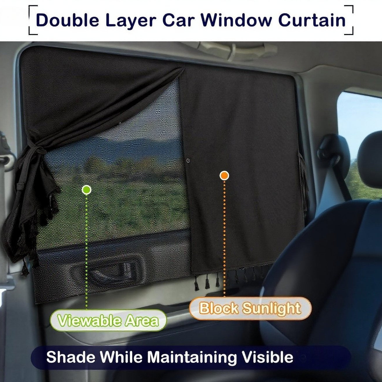 [Magnetic Car Window Shades] 2-Layer Magnetic Car Window Shades - Mesh & Blackout Fabric, Tassel Design for Side/Back Windows - Block UV Rays Privacy Curtain    Home Decor Supply | Online Retail | ShoreShopper.com