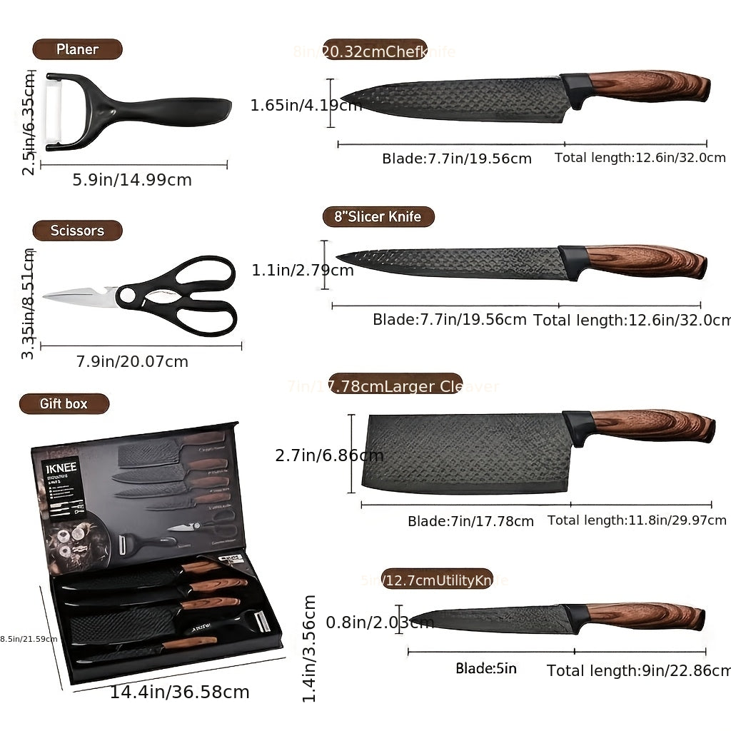 Professional 6pcs Kitchen Knife Set - Chef's Knife, Slicing Knife, Scraper, and Scissors - High Carbon Stainless Steel with Ultra-Sharp Blades, Non-Stick Ergonomic Wooden Handles - Ideal for Home, Travel, and Gift Box Set    Home Decor Supply | Online Retail | ShoreShopper.com