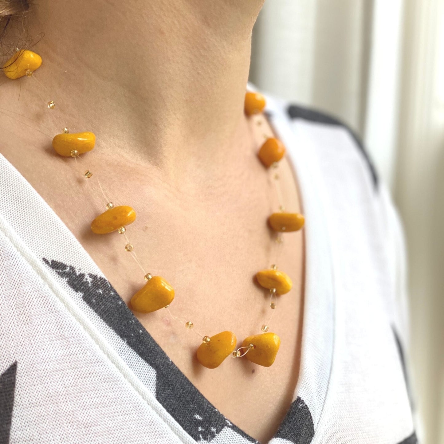 Floating Stone & Maasai Bead Necklace, Pumpkin Spice    Home Decor Supply | Online Retail | ShoreShopper.com