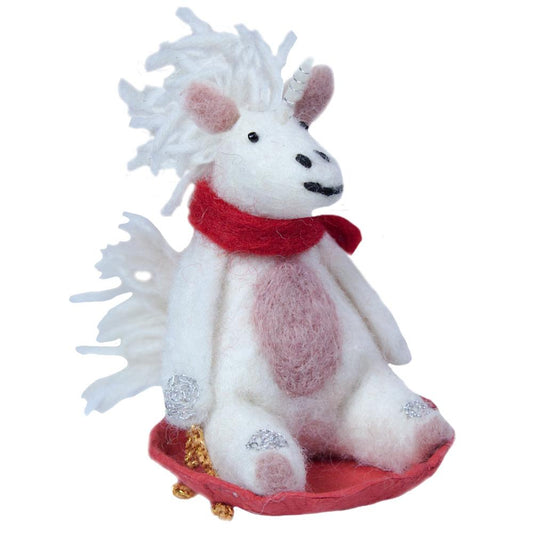 Sledding Unicorn Felt Ornament - Wild Woolies (H)    Home Decor Supply | Online Retail | ShoreShopper.com