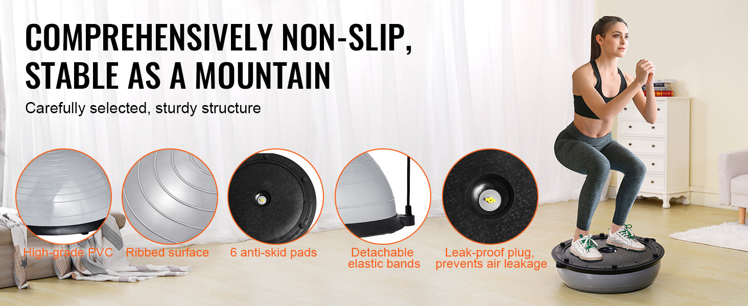 SucceBuy 23/26 inch Half Exercise Ball Trainer Balance Ball Trainer 660lbs Capacity Stability Ball Yoga Ball w/ Resistance Bands    Home Decor Supply | Online Retail | ShoreShopper.com