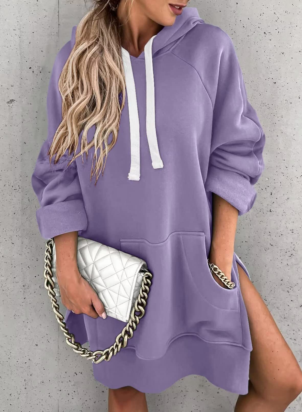 Women's Hooded Sweatshirt With Pockets Fashion Casual Split Mid-length Sweater Drawstring Tops    Home Decor Supply | Online Retail | ShoreShopper.com
