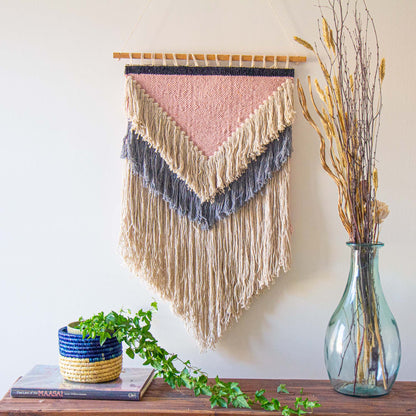 Handwoven Boho Wall Hanging, Pink with Cream Fringe    Home Decor Supply | Online Retail | ShoreShopper.com