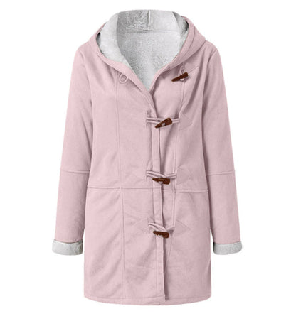 Winter Vintage Button Jackets Women's Warm Fleece Hooded Coat Casual Mid-Length Trench Top Outwear Clothing    Home Decor Supply | Online Retail | ShoreShopper.com