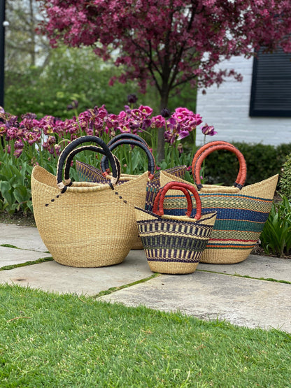 Bolga Tote, Mixed Colors with Leather Handle - 18-inch    Home Decor Supply | Online Retail | ShoreShopper.com