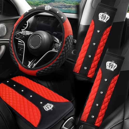 PU Leather Car Steering Wheel Cover Set, Carbon Fiber Pattern, Shoulder Pads, Leather Armrest, 4 pcs, for Comfortable Driving    Home Decor Supply | Online Retail | ShoreShopper.com