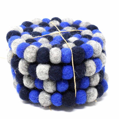Hand Crafted Felt Ball Coasters from Nepal: 4-pack, Chakra Dark Blues - Global Groove (T)    Home Decor Supply | Online Retail | ShoreShopper.com