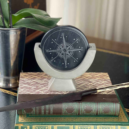 Compass Soapstone Sculpture, Dark Gray Stone    Home Decor Supply | Online Retail | ShoreShopper.com