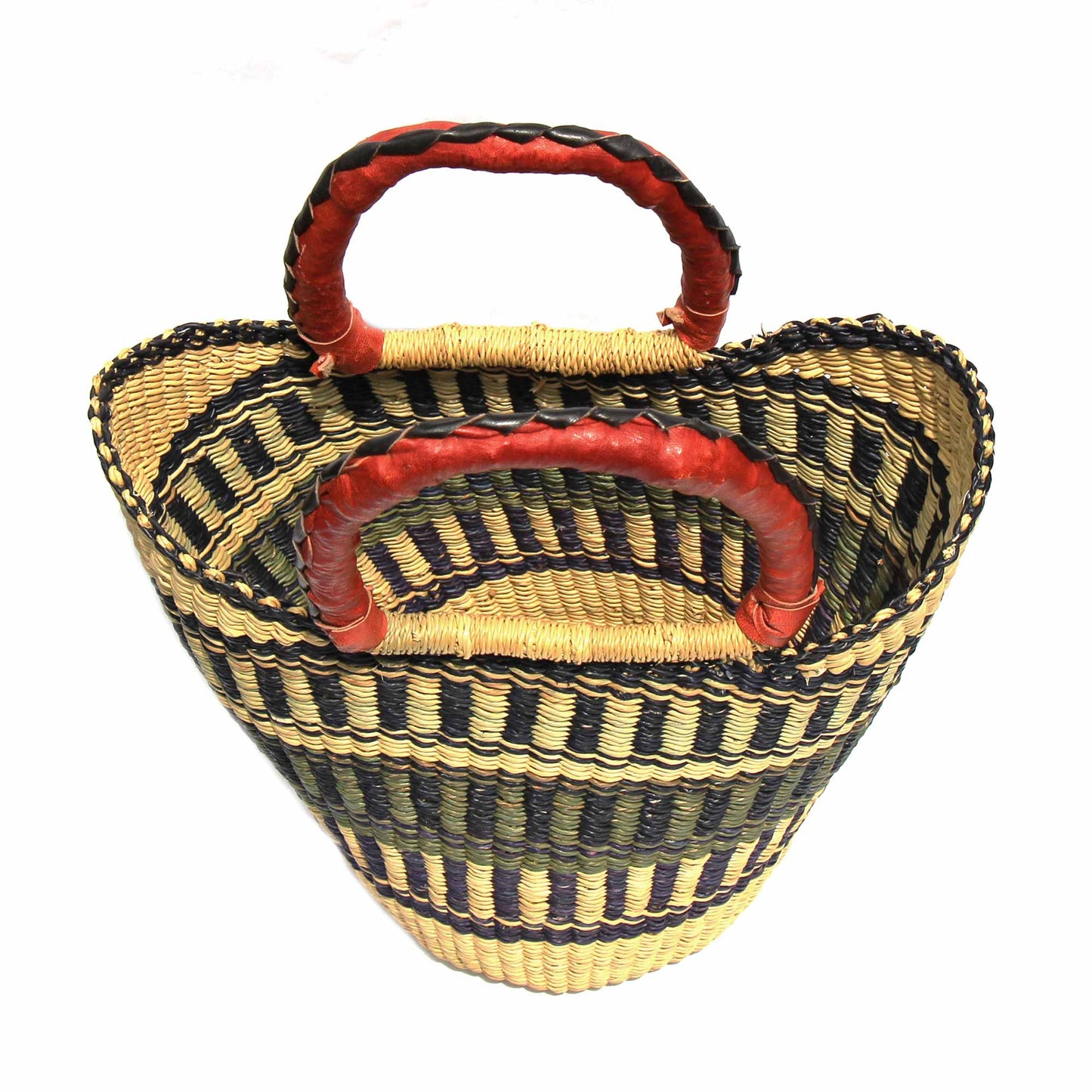 Bolga Tote, Neutrals with Leather Handle - 14-inch    Home Decor Supply | Online Retail | ShoreShopper.com