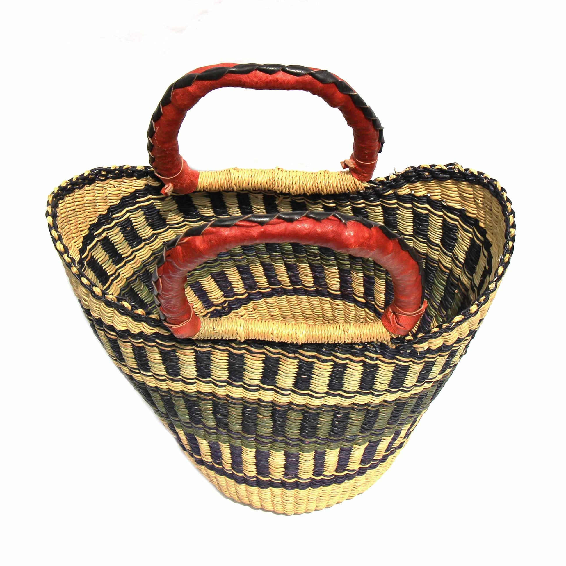 Bolga Tote, Neutrals with Leather Handle - 14-inch    Home Decor Supply | Online Retail | ShoreShopper.com