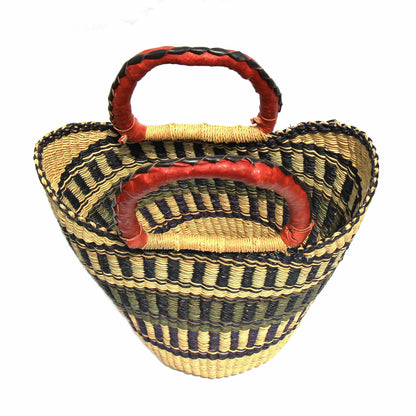Bolga Tote, Neutrals with Leather Handle - 14-inch    Home Decor Supply | Online Retail | ShoreShopper.com