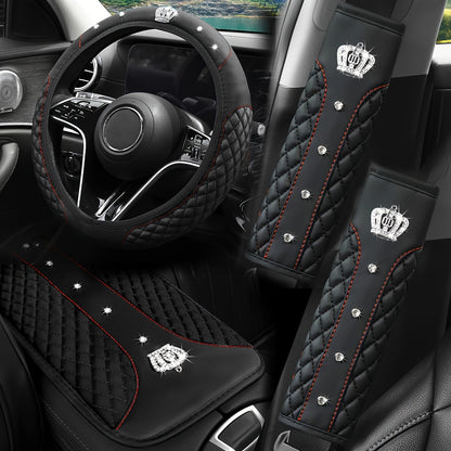 PU Leather Car Steering Wheel Cover Set, Carbon Fiber Pattern, Shoulder Pads, Leather Armrest, 4 pcs, for Comfortable Driving    Home Decor Supply | Online Retail | ShoreShopper.com