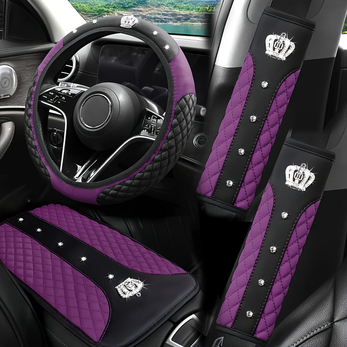 PU Leather Car Steering Wheel Cover Set, Carbon Fiber Pattern, Shoulder Pads, Leather Armrest, 4 pcs, for Comfortable Driving    Home Decor Supply | Online Retail | ShoreShopper.com