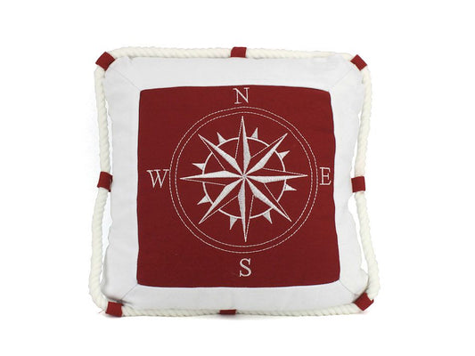 Red Compass With Nautical Rope Decorative Throw Pillow 16""    Home Decor Supply | Online Retail | ShoreShopper.com