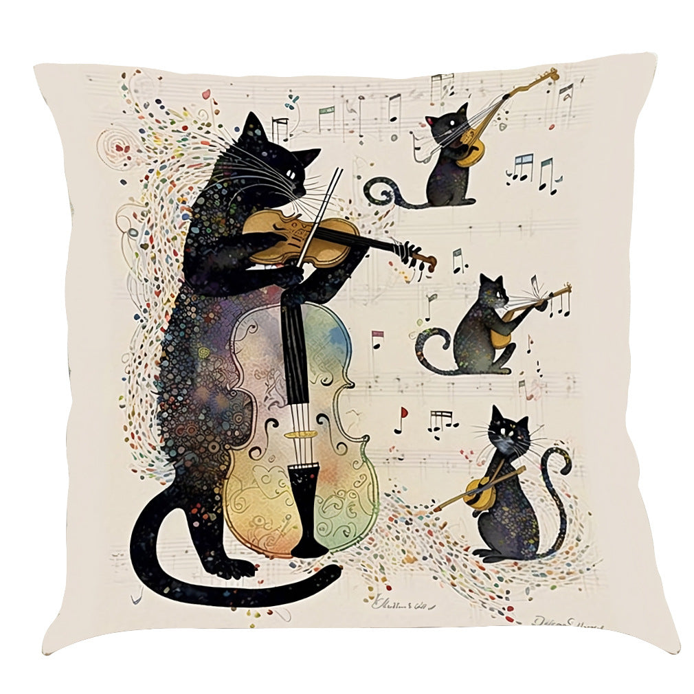 Musical Cats Printed Cotton Linen Pillowcase    Home Decor Supply | Online Retail | ShoreShopper.com