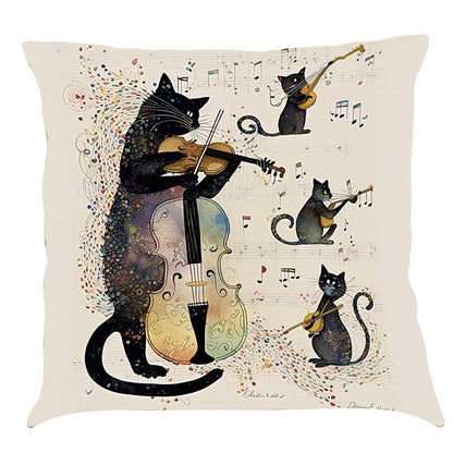 Musical Cats Printed Cotton Linen Pillowcase    Home Decor Supply | Online Retail | ShoreShopper.com
