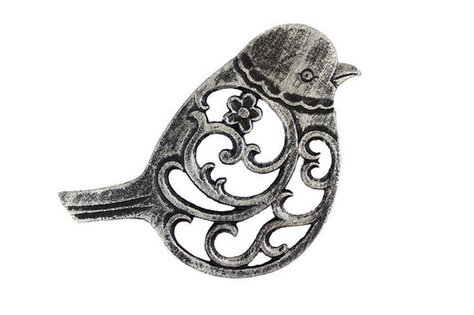 Rustic Silver Cast Iron Bird Trivet 8""    Home Decor Supply | Online Retail | ShoreShopper.com