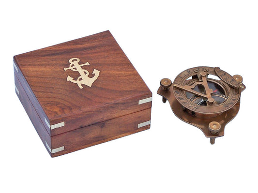 Captain's Antique Brass Triangle Sundial Compass with Rosewood Box 3""    Home Decor Supply | Online Retail | ShoreShopper.com