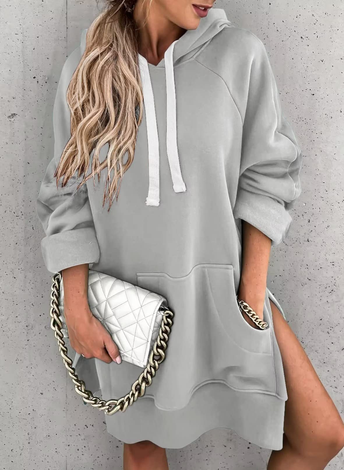 Women's Hooded Sweatshirt With Pockets Fashion Casual Split Mid-length Sweater Drawstring Tops    Home Decor Supply | Online Retail | ShoreShopper.com