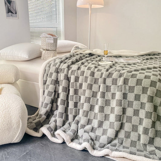 Autumn And Winter Lamb Plush Blanket Quilt Set Checkerboard    Home Decor Supply | Online Retail | ShoreShopper.com