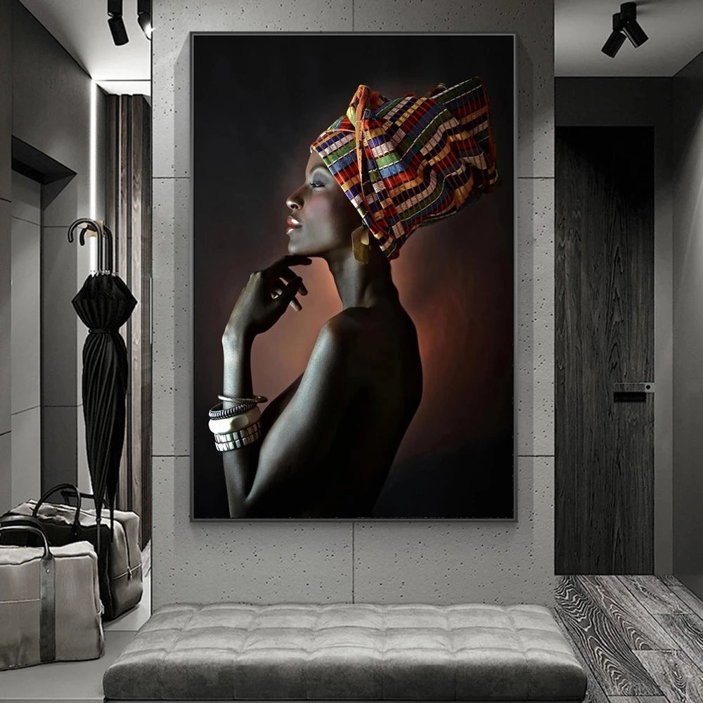 African Art Black Girl Silver Jewelry Canvas Painting Art Poster    Home Decor Supply | Online Retail | ShoreShopper.com