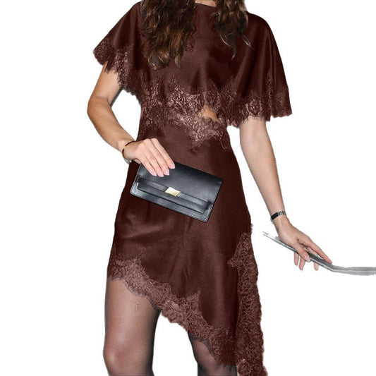 Womens Brown Asymmetrical Lace Dress    Home Decor Supply | Online Retail | ShoreShopper.com