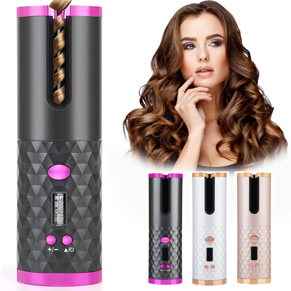 Rechargeable Automatic Hair Curler Women Portable Hair Curling Iron LCD Display Ceramic Curly Rotating Curling Wave Styer - ShoreCo.Shop