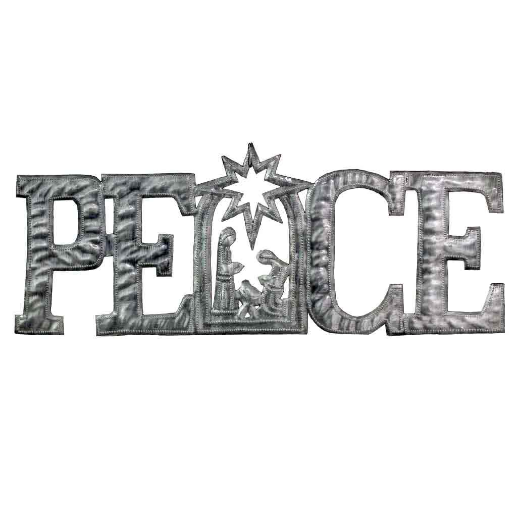 PEACE Metal Art with Nativity Scene (15" x 6") - Croix des Bouquets (H)    Home Decor Supply | Online Retail | ShoreShopper.com