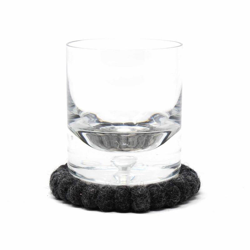 Hand Crafted Felt Ball Coasters from Nepal: 4-pack, Flower Black/Grey - Global Groove (T)    Home Decor Supply | Online Retail | ShoreShopper.com