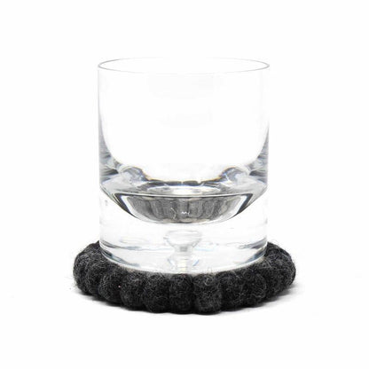 Hand Crafted Felt Ball Coasters from Nepal: 4-pack, Flower Black/Grey - Global Groove (T)    Home Decor Supply | Online Retail | ShoreShopper.com