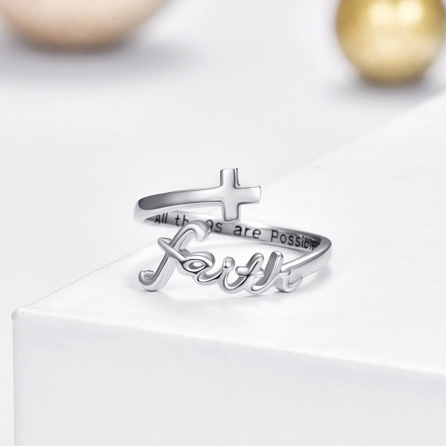Sterling Silver Cross Ring "All Things Are Possible" Inlay "Faith" Design - ShoreCo.Shop